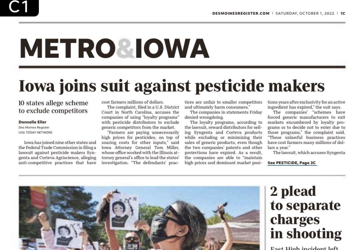 NorwoodJohn's tweet image. Story on Big Ag / foreign market power used to hurt #farmers + consumers.  I’d 👉environment. Crop protection includes herbicides + insecticides 👉 seed sales. Notice lack of bugs on 🚗 windshield?! No bugs. No Birds? No🐝? No Monarch 🦋? Enough! I will 🤜 back. @Norwood4Iowa
