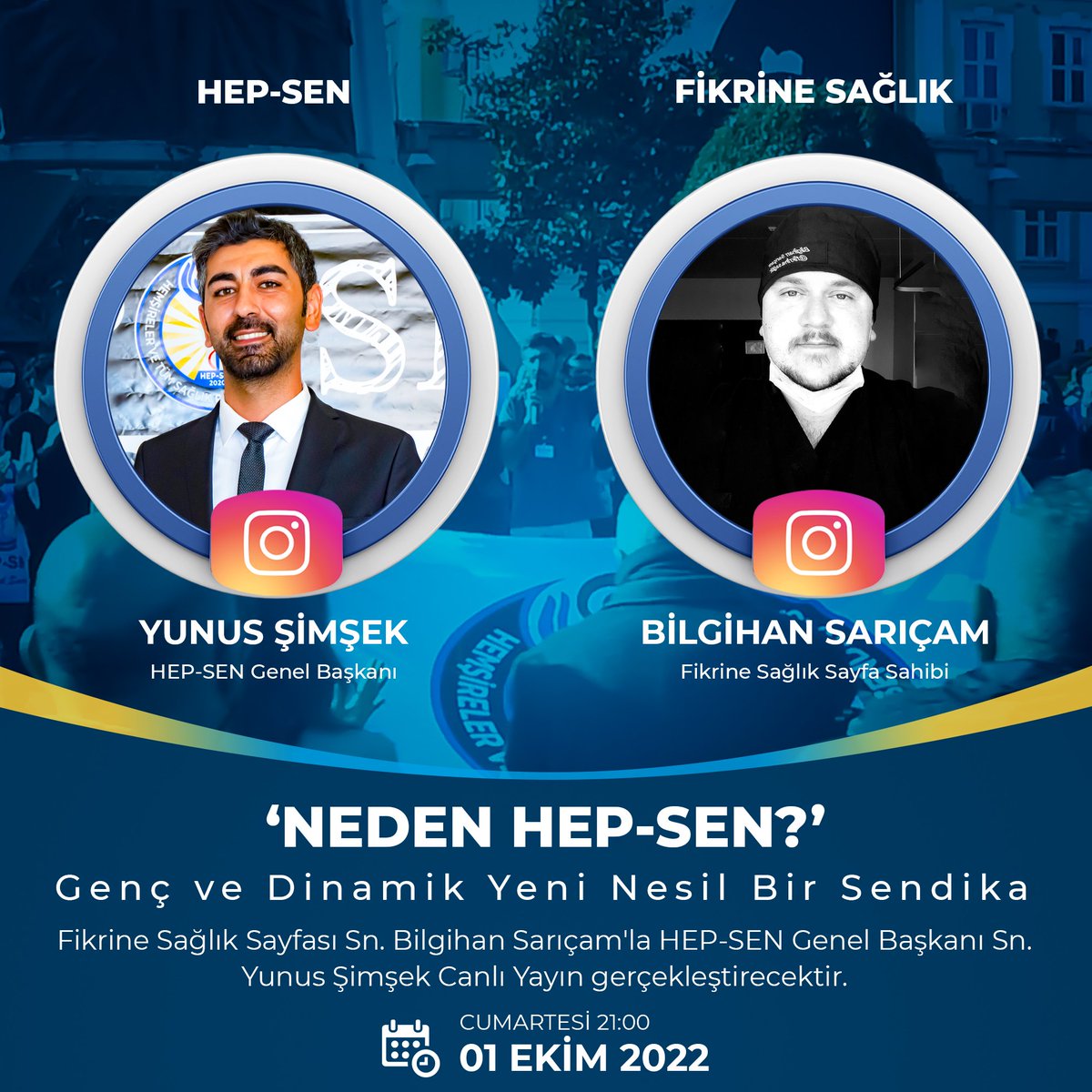 'NEDEN HEP-SEN?'
Genel Başkanımız Sn.Yunus Şimşek bugün saat 21.00'da İnstagramda bulunan Fikrine Sağlık Sayfası Sn. Bilgihan SARIÇAM ile canlı yayın yapacak ve sorularını yanıtlayacaktır. Merak ettiğiniz soruların cevaplarını bulabilirsiniz. @fikrinesaglikk <a href="/ynsmsek/">Yunus Şimşek</a>
#nedenhepsen