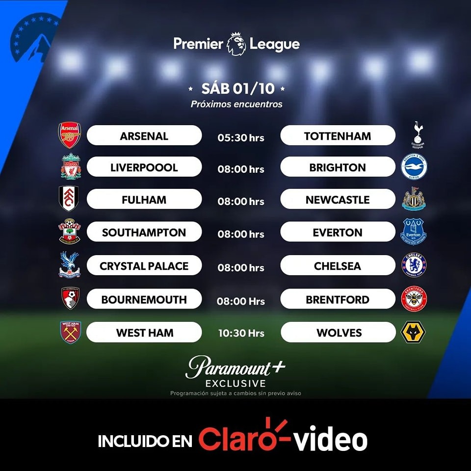 ClaroVideoCENAM's tweet photo. No te pierdas ningún partido de la Jornada 9 de #LaPremierEnParamount, incluido en #ClaroVideo. ️💻😎⚽

Míralos aquí: https://t.co/wT4OnfLiH4 🖱 https://t.co/82HOCIvf7a