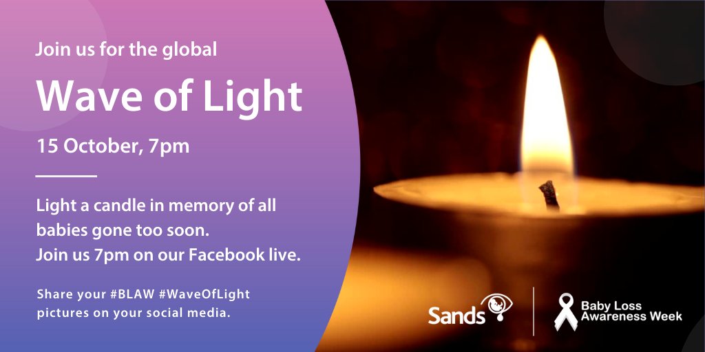 SandsUK's tweet photo. 🕯️ Save the Date 🕯️ 

Join us for the global #WaveOfLight at 7pm, 15 Oct 2022 💙💗 

Light a candle for 1 hour along with families all over the world to commemorate our precious babies 💙🧡 

Find out more ⬇️ 

 https://t.co/RZbhnlnFkW

#BLAW #BLAW2022 #BabyLoss https://t.co/hnczbQ6vRZ