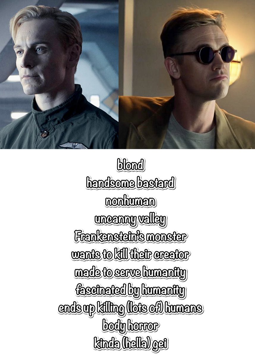 Joel7th's tweet photo. They could bond over their attempts to seduce their (not)dad (Morpheus)/(not)twin (Walter) #TheSandman #Prometheus #TheCorinthian #David8 #BoydHolbrook #MichaelFassBender https://t.co/FYu80y6gG2