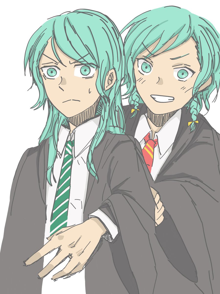 hikawa hina siblings multiple girls 2girls twins necktie hogwarts school uniform school uniform  illustration images