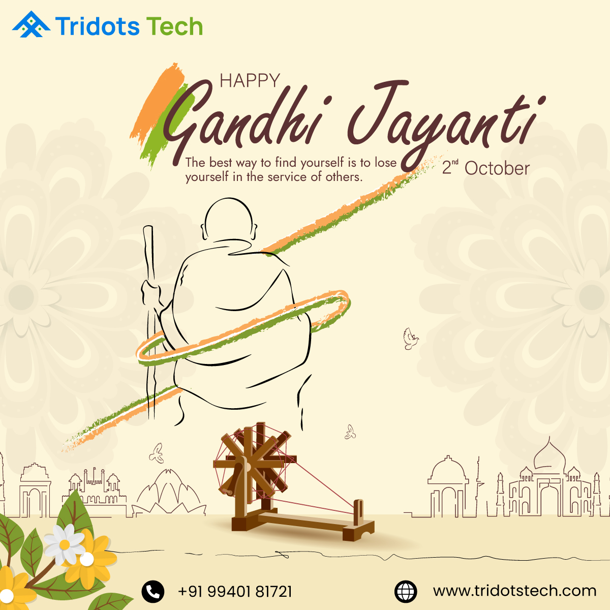 Tridots_tech's tweet image. Remembering the glorious non-violence path of Mahatma Gandhiji, Tridots Tech wishes all a happy Gandhi Jayanti day. 

Call us @ +91 99401 81721
Visit our website: tridotstech.com

#GandhiJayanti #ERPNextSoftware #Frappe #erpnext2022 #CMSBuilder #Webdesign