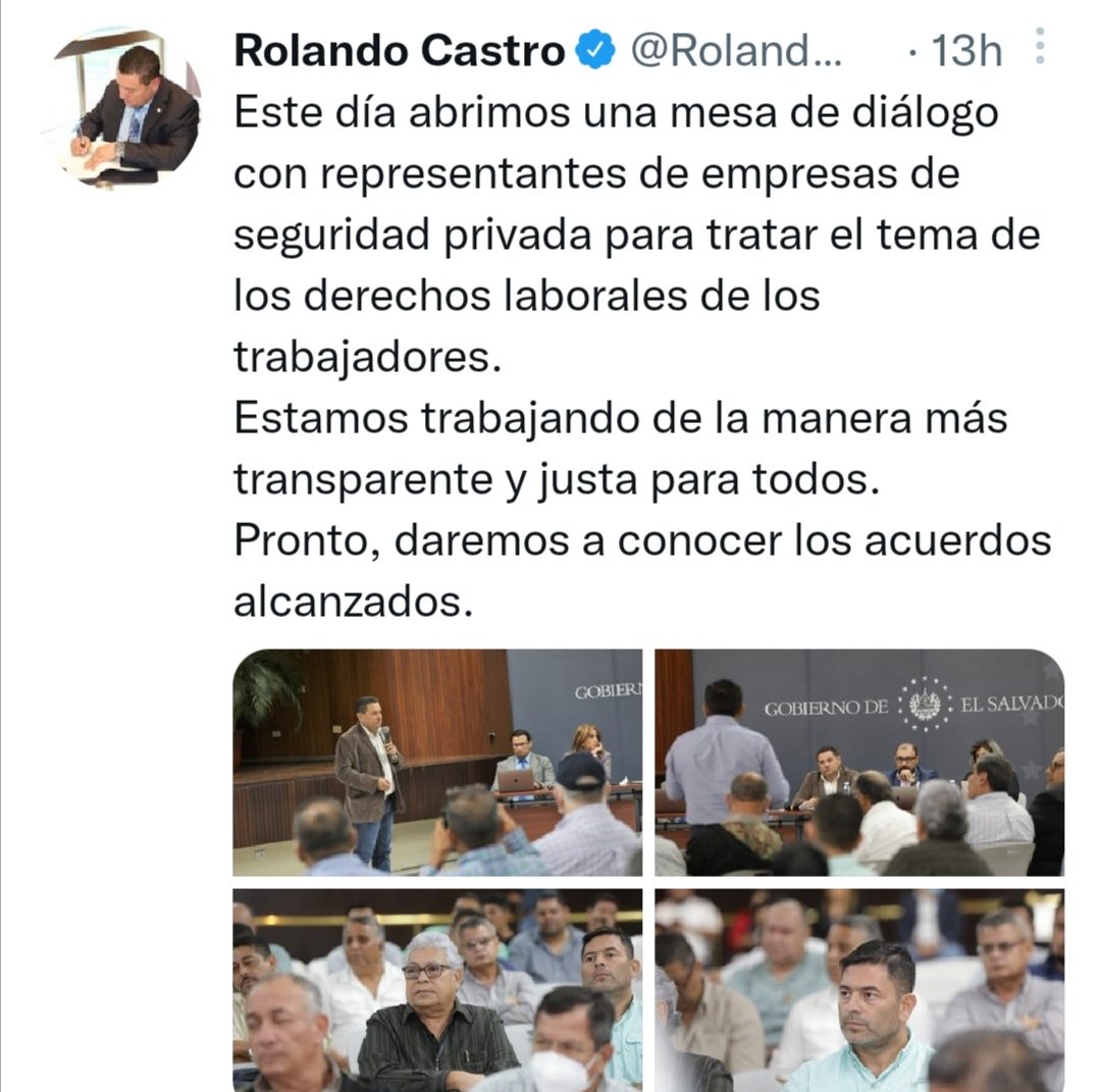 fuesoficial's tweet photo. No vamos a descansar de exigir respeto a los guardias de seguridad privada.
Una serie de violaciones a los pagos de horas extras, vacaciones, nocturnidades, descuentos de ISSS y AFP que las empresas se roban. Gracias Ministerio de @TrabajoSV gracias Ministro @RolandoCastroSv https://t.co/27wix9MNPm