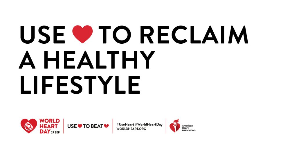 Today is #WorldHeartDay! 
Embrace your power to manage stress, eat smarter and move more. #UseHeart to take charge of your physical and mental well-being today. Get started at heart.org/healthyliving.