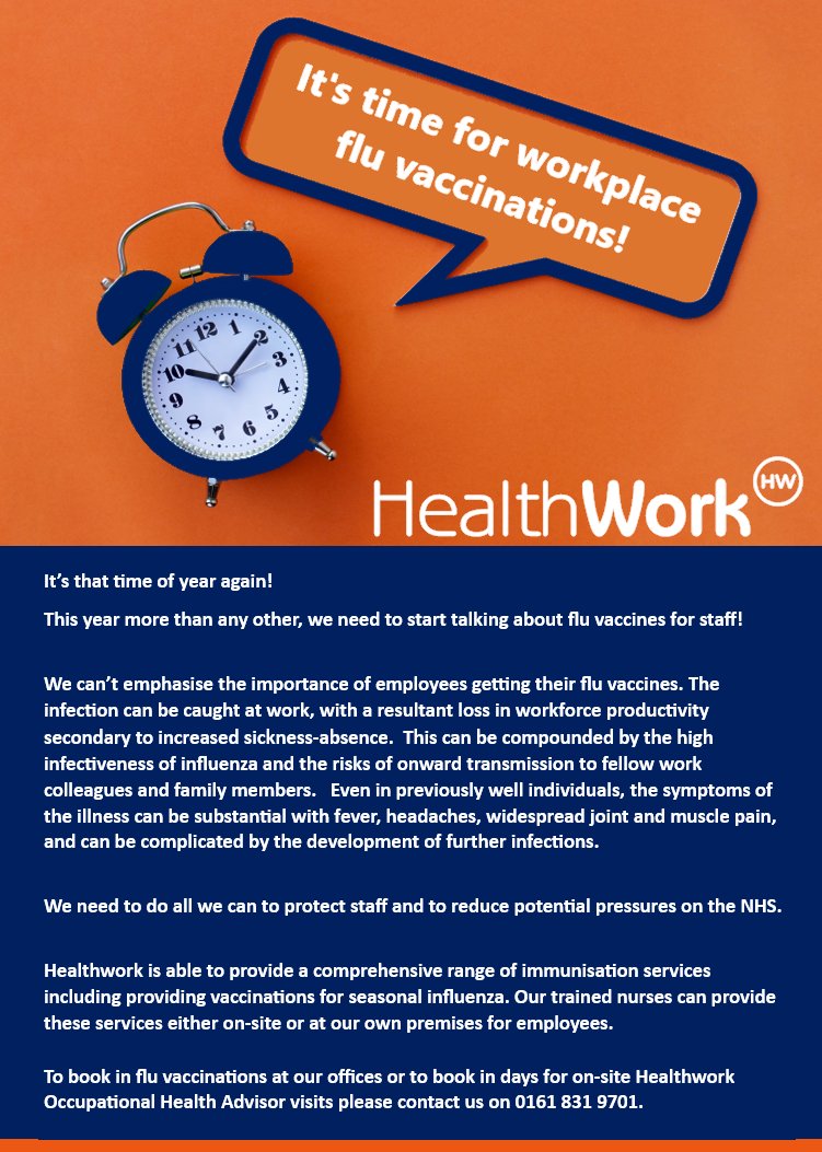 Healthwork1's tweet image. Flu? No thank you!

Contact Healthwork to book in your onsite clinic Flu vaccinations today -
Email: admin@healthworkltd.com
Tel: 0161 831 9701

#Flu #fluvaccine #Fluvaccination #occupationalhealth #HR #Business