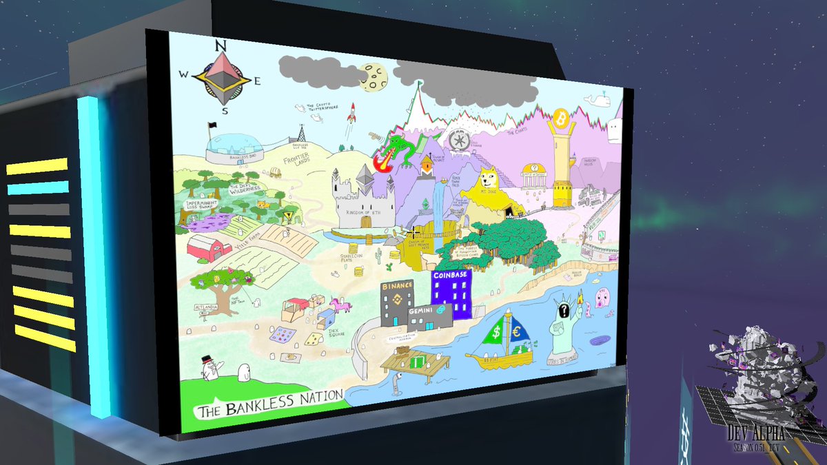 reneil1337's tweet photo. The @bankless Nation map was added into the 
@MuseumofCrypto verse. More web3 culture is being added to this #mocaROOMs exhibition ground. The @DoinGudHQ manifesto is next 💓

We'll put up posters everywhere🕳️🐇
https://t.co/1FLTpNZoLM

You have ideas? Tag relevant projects 👇 https://t.co/vCq8hSP1by