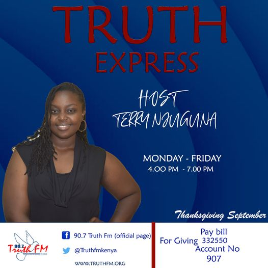 Truthfmkenya's tweet photo. Our witness for Jesus is to show a heart of gratitude that is thankful for a close relationship with our Heavenly Father.
Give thanks on #TruthExpress your #TruthFmDrive with @terryseih all the way to 7pm. https://t.co/JbtJPZ1bOC #TurnBackThursday #ThanksgivingSeptember https://t.co/1cFL2aY9VB