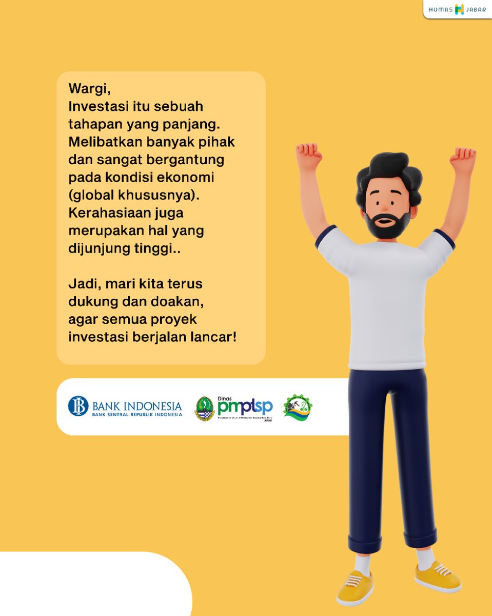 humasjabar's tweet photo. Yuk wargi! Kita dukung dan doakan agar semua proyek investasi berjalan lancar, ya wargi terluvv ๐ค
@ridwankamil @dpmptspjabar
#JabarJuara #RidwanKamil #WJIS2022 #SecuringTheNewFuture #ThinkInvestmentThinkWestJava #JabarGreenInvestment #InvestasiUntukMasaDepan https://t.co/gN94hTIivu