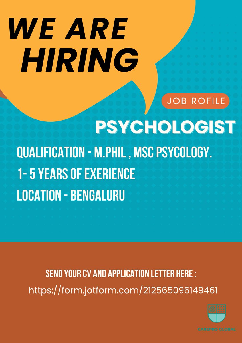 CarePro_Global's tweet photo. Hiring psychologist for Bengaluru location. eligible candidates can share their CV here : https://t.co/PQxwKneh7l
#psychology #mentalhealth #love #therapy #mentalhealthawareness #anxiety #motivation #psychologist #selfcare #mindfulness #selflove #life #mentalhealthmatters https://t.co/zr77ovDOhd
