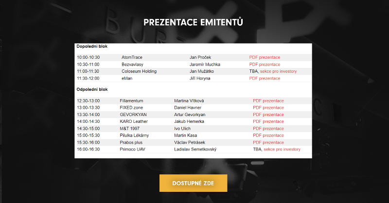 prazskaburza's tweet photo. Prezentace emitentů z trhu #PXStart byly zveřejněny. Hned po představení nového emitenta @hardwario_cz je během úterního #STARTDay okomentují zástupci jednotlivých firem. Více informací na: https://t.co/Cc3ES53cKt.
