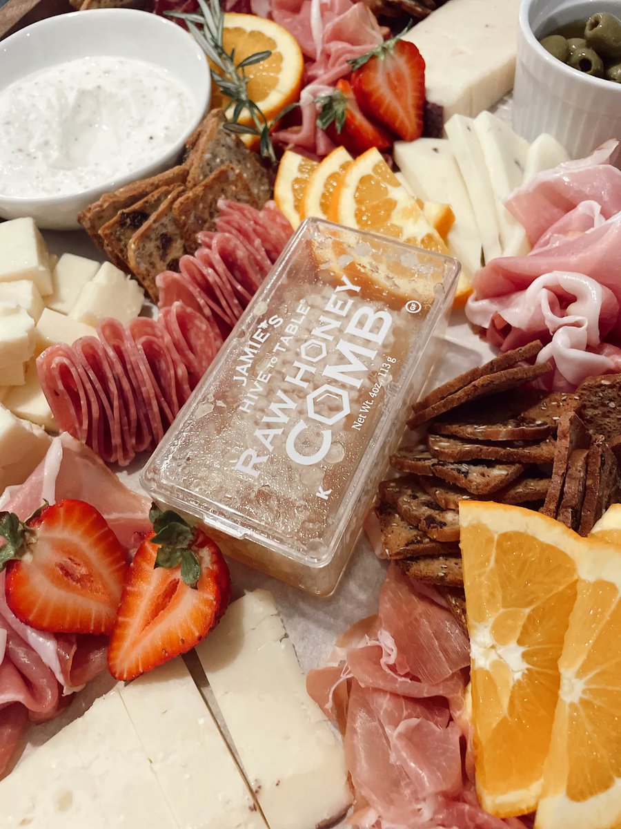 Jamiehive2table's tweet photo. I mean, is any good charcuterie complete without the statement honeycomb piece?! https://t.co/rFDlZxOhUs