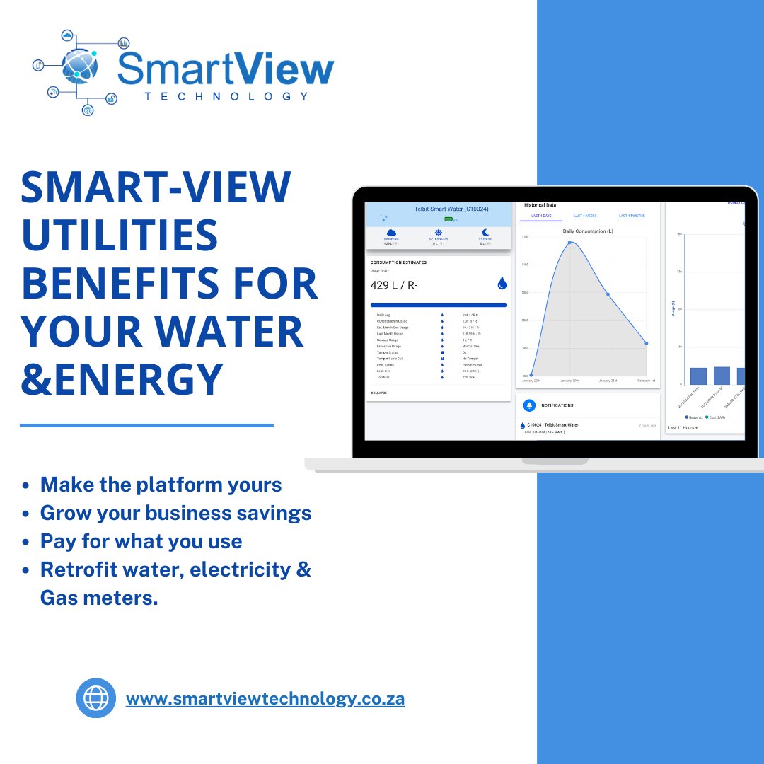 By using our platform for your water and energy management project you'll receive Smart-View utility benefits. 

Grow your business savings 
Pay for what you use 
Retrofit water, electricity & Gas. 

#utilitymonitoring #remotemonitoring #industrialutilities