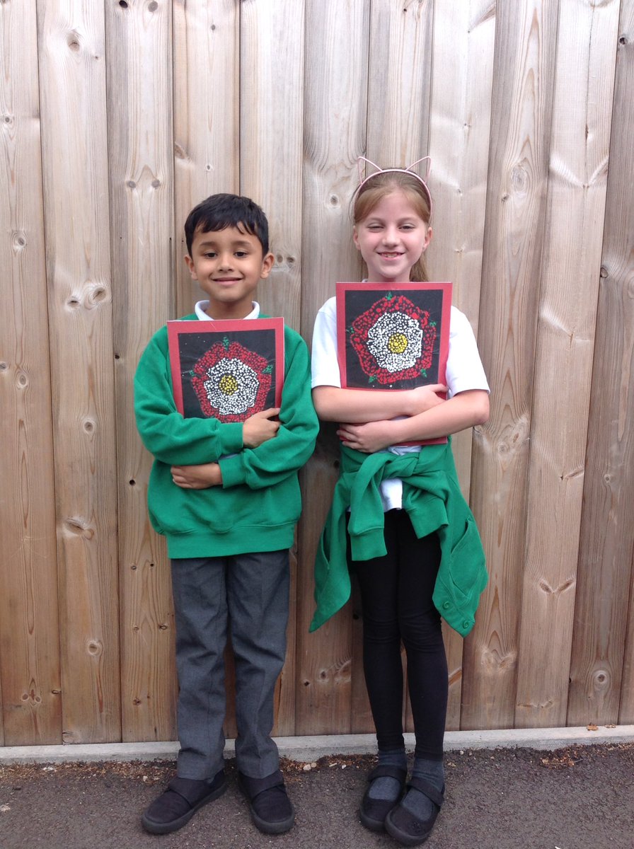 Woodland_Grange's tweet photo. Year 3 are getting stuck in to their Tudor Topic. Look at some of the fabulous Tudor roses created for the front of their topic books. We used the pointillism technique. https://t.co/WGFYbfsZzr
