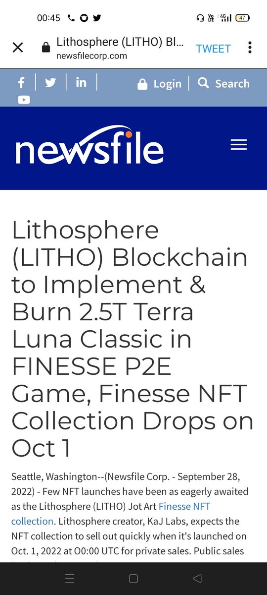 HelpingPeopless's tweet photo. @TerraclassicHQ Biggest breaking news 🗞️🗞️ 🔥🔥🔥🔥🔥🔥🔥🔥🔥

Lithosphere (litho) blockchain ready to burn upto 2.5 Trillion #lunc by their blockchain,Starting from 1 October
Congratulations 🎉 🎉🎉🎉 #LUNCCOMUNNITY #LUNCARMY #LUNCBURN 

#lunc Speed gear,Achieving milestones fastly

Retweet✅ https://t.co/4sOmjT3wFW