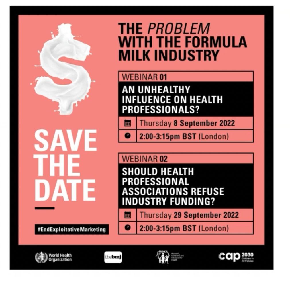 AleGalvan_LLLA's tweet photo. La industria de la fórmula gasta millones en el marketing para asociaciones y empleados del sistema de salud.
El @DoctorChrisVT modera este webinar, con asociaciones invitadas que nos cuentan su proceso para ponerle fin a este  patrocinio.
 #EndExploitativeMarketing https://t.co/HOlV8VwX3n