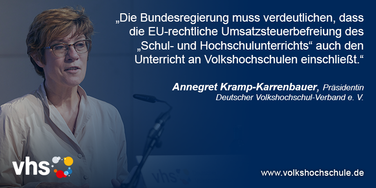 Die #Volkshochschule|n begrüßen die richtungsweisenden Beschlüsse des <a href="/staedtetag/">Deutscher Städtetag</a> und des <a href="/Landtag_NRW/">Landtag NRW</a> zur verbindlichen Steuerbefreiung der #Weiterbildung. Der Bund ist gefordert, für Klarheit zu sorgen. 📰➡️ vhs.link/DCJKQf