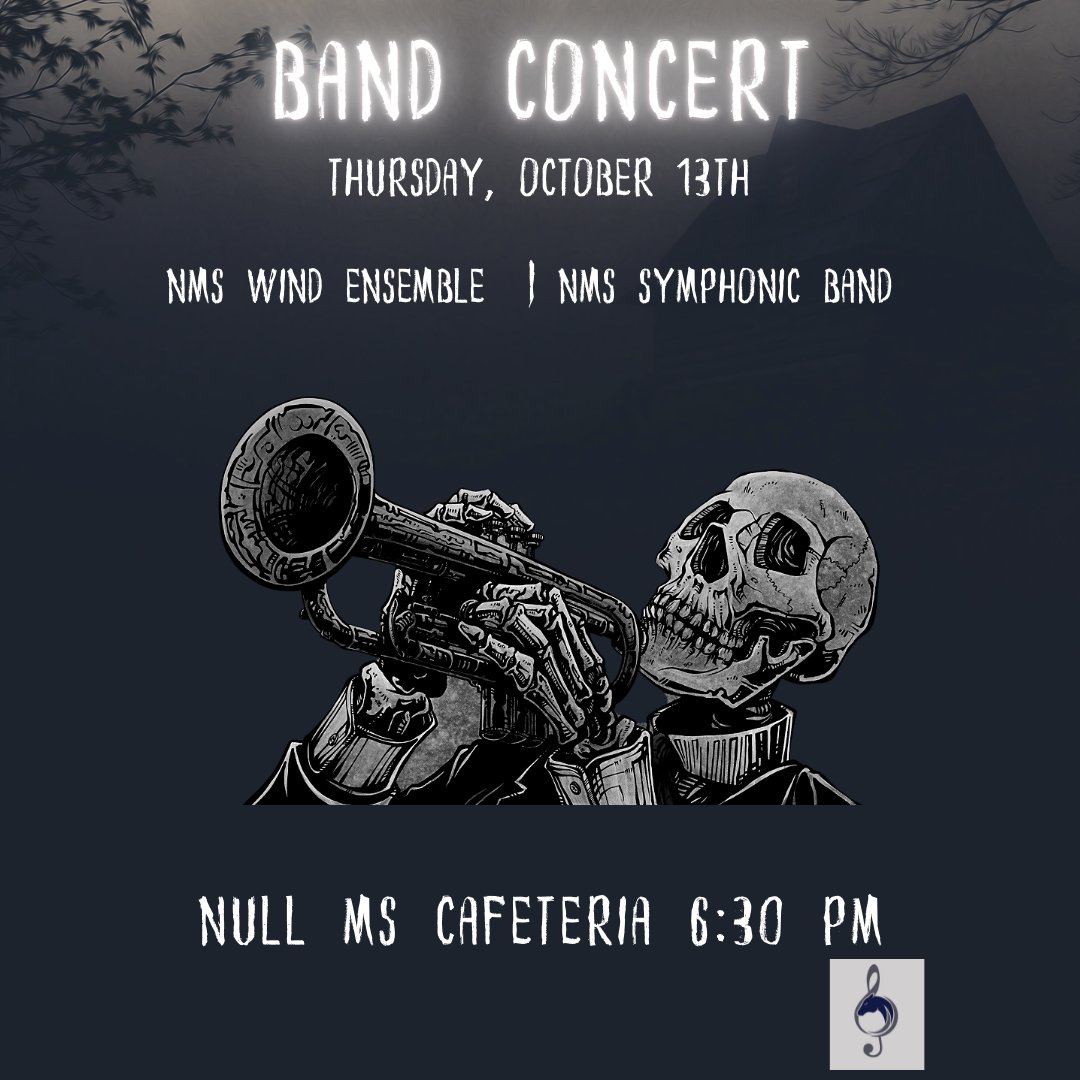 Null MS Band Fall Concert featuring the Wind Ensemble and Symphonic Band - Thursday, October 13 at 6:30 PM in the Null MS Cafeteria. We hope to see you there! #nullmsband #nullband #soundofthestallions #sheldonsparks