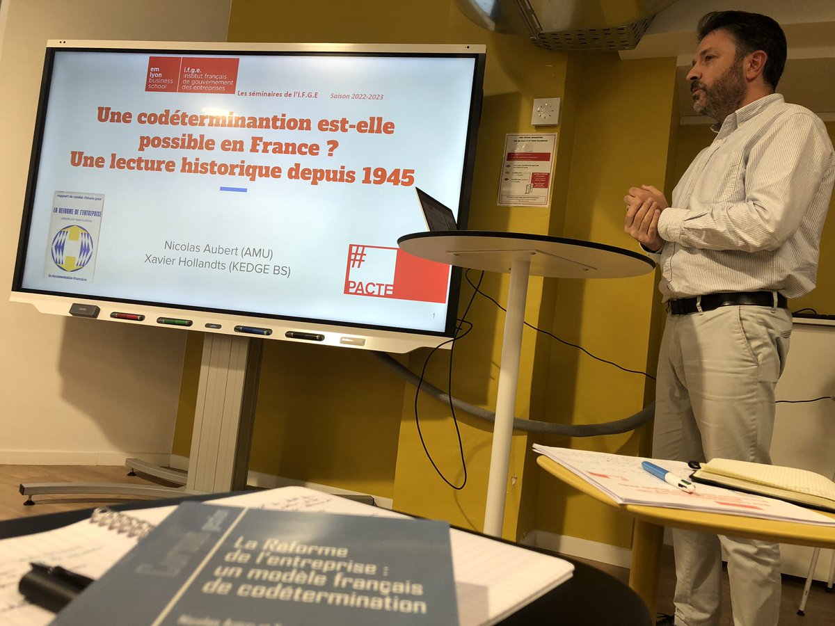 PYvesGomez's tweet image. [séminaire IFGE codétermination].

👉 C’est au tour de @xavierhollandts et @AubertNicolas20 de proposer une belle mise en perspective historique de la codétermination en France depuis 1945.

#ifge #gouvernance #codetermination