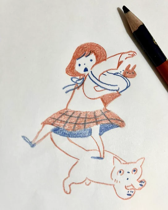 ねこふんじゃ...わないように。赤青鉛筆で描いています 