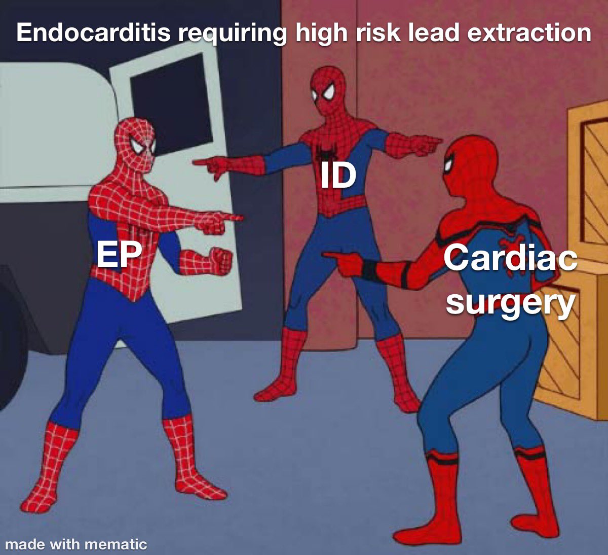 RyanCaputo1's tweet photo. Cardiology: consult ID
ID: consult EP
EP: consult CT surgery 
CT surgery: high risk surgical candidate, recommend conservative mgmt. Consult ID for abx duration. https://t.co/P3vvNjb0AM