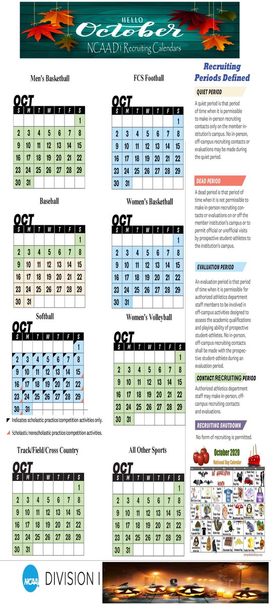 October's NCAA D1 recruiting calendars!