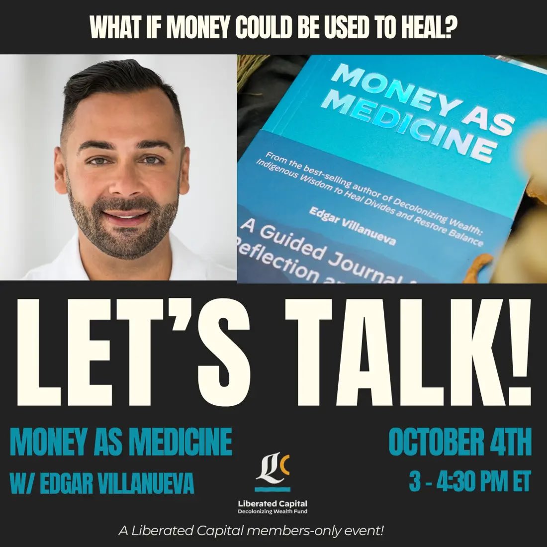 VillanuevaEdgar's tweet image. For Liberated Capital members only! (Join at DecolonizingWealth.com).

Registration ends on Monday at 6pm ET for Money As Medicine. Please Register Early! 

Money As Medicine with Edgar Villanueva
Tuesday, October 4th 3-4:30EST
forms.gle/nD2VxWmuDe1pc1…