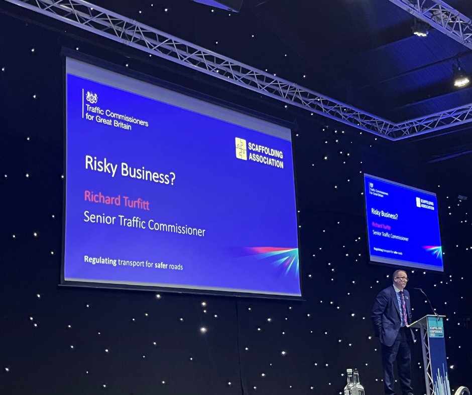 ScaffCon's tweet photo. Senior Traffic Commissioner, Richard Turfitt, discusses 'When is a scaffolding company, not a scaffolding company?' and reminds scaffolding contractors of their responsibilities as hauliers and advises them to treat their Operators License as an asset.
#ScaffCon22 https://t.co/DEXLT1uOdx