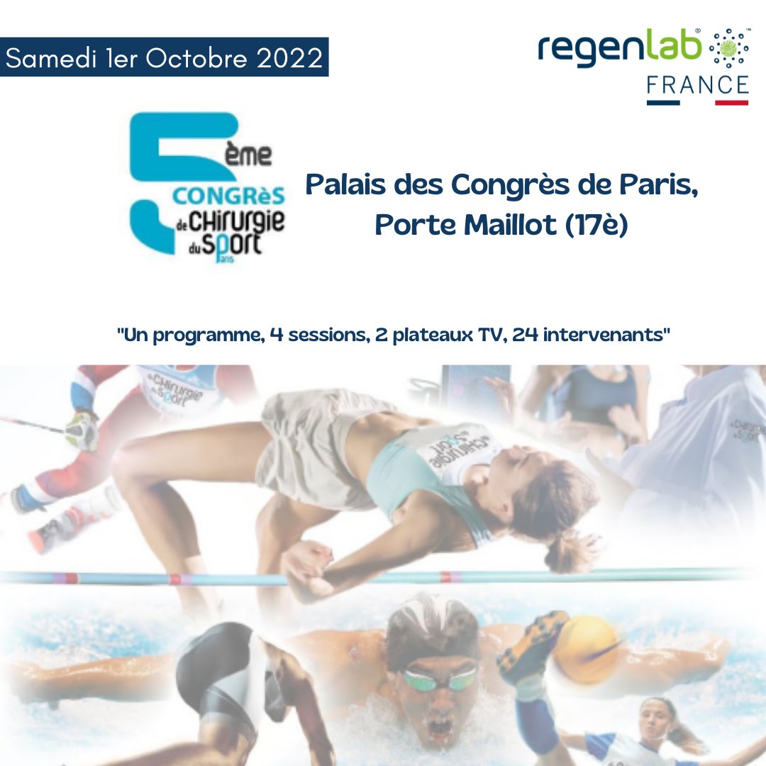 RegenlabFR's tweet photo. L'équipe Regenlab France sera présente lors du 5e congrès de Chirurgie du Sport qui aura lieu le 1er octobre 2022 à Paris (Palais des congrès, porte maillot). Plus d'informations 👉🏻https://t.co/1HiK1kip1L https://t.co/IUlC1HahHT