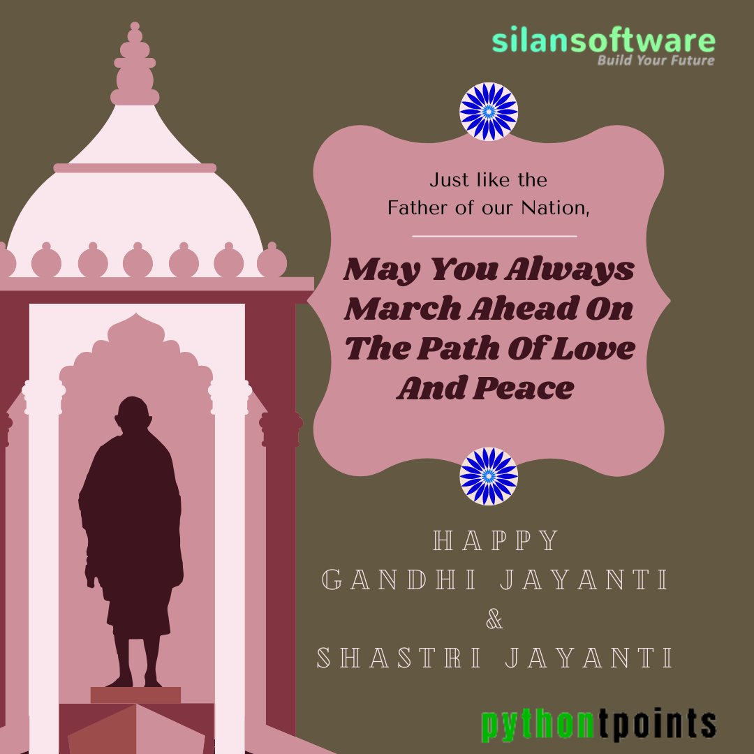 SilanSoftware's tweet photo. Wishing you all Happy Mahatma Gandhi Jayanti &amp; Lal Bahadur Shastri Jayanti.
#gandhijayanti #sashrtijayanti #Nationalday #proundindian #india #fatherofnation #celebrationtime #Azadi #azadindia https://t.co/0v7r58vAI2