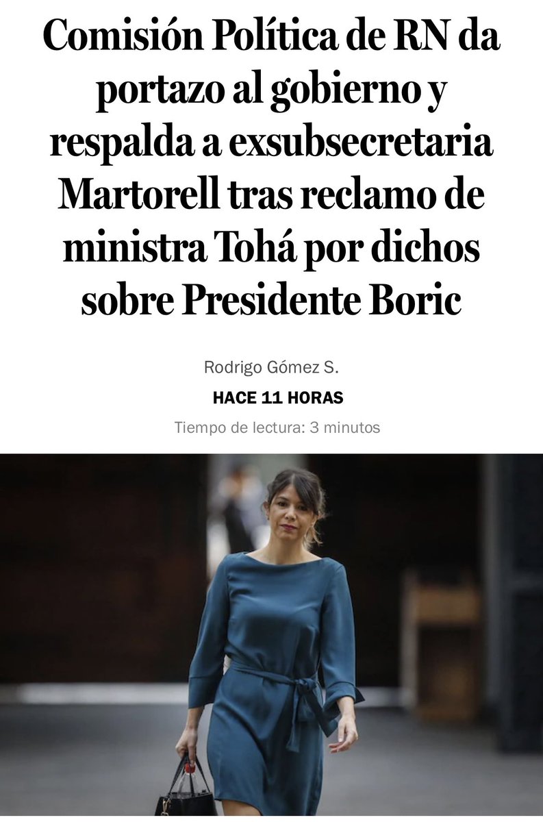 Inaceptable que Carolina Tohá, siendo Vicepresidenta de la República, con los graves problemas que tenemos en gestión política y en Seguridad, atente contra la libertad de expresión y busque censurar opiniones sobre un artículo de prensa. No corresponde