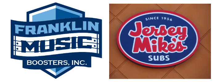Support the Franklin Music Boosters!
Dine Out with Jersey Mike’s!
Wednesday, October 5, 2022
4:00PM - 8:00PM
471 W. Central St., Franklin, MA

20% of dine-in or take-out sales will be donated back to Franklin Music Boosters

Your support is appreciated!