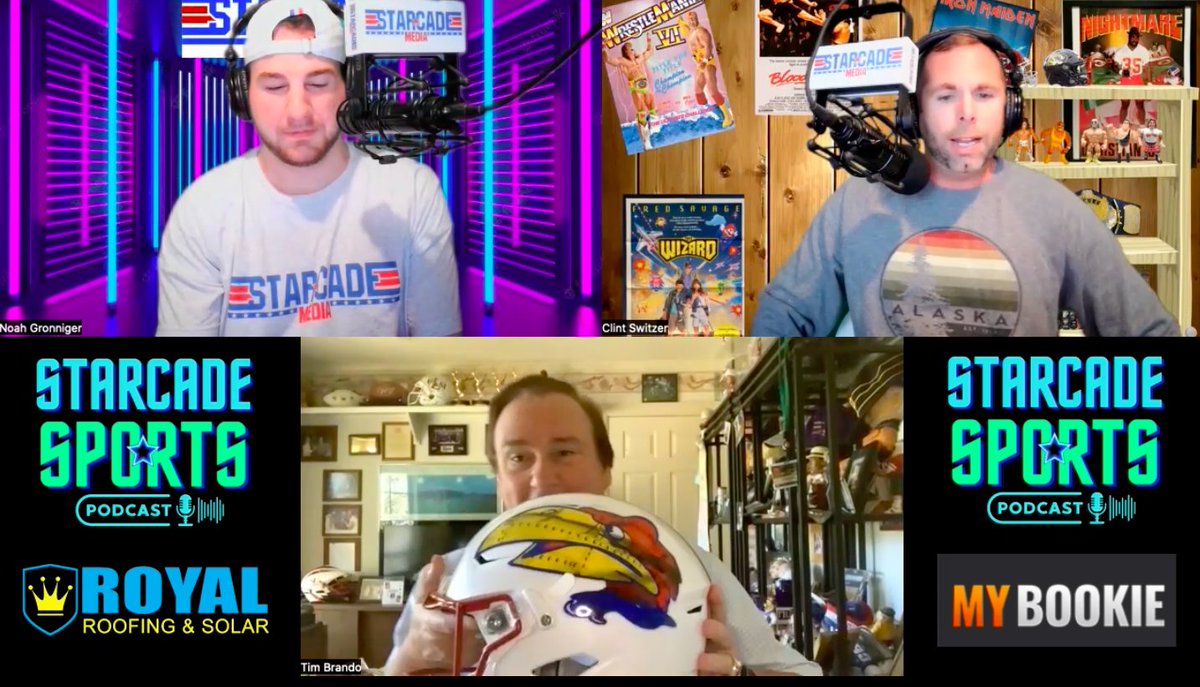 StarcadeMediaKC's tweet photo. A little teaser for today's @StarcadeSports as Fox Sports' Tim Brando is forcing us to put some respect on the Jayhawk name after we ridiculed him relentlessly for wearing a ku shirt the last time he joined us. #staytuned #starcademedia #timbrando https://t.co/v6nOgIaGtu
