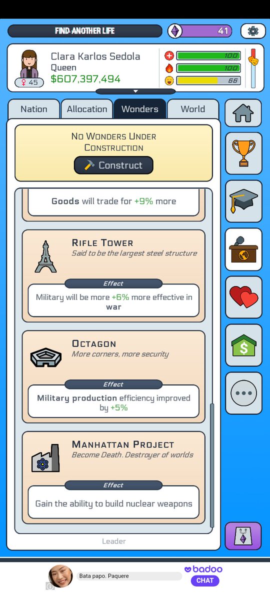 OverAIMM's tweet photo. Just DESTROYED all nations in @AnotherLifeSim , constructed l wonders and bought all itens in the shop again! https://t.co/BeTvXja6Kz