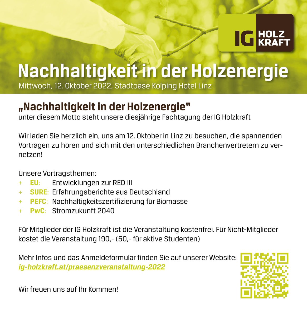 Wir laden Sie ganz herzlich zu unserer Fachtagung "Nachhaltigkeit in der Holzenergie" ein! 

Alle Details und das Anmeldeformular finden Sie unter: ig-holzkraft.at/praesenzverans…

Wir freuen uns auf Ihr kommen! 🌱