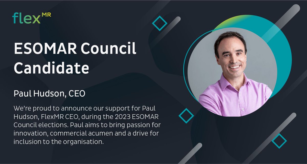We are thrilled to say that our very own <a href="/pd_hudson/">Paul Hudson</a> is standing for ESOMAR Council! With 23 years in the industry, Paul has a lot of experience-based insights and a compelling vision to offer as an ESOMAR Council member. Learn more now: flx.mr/3E39wwP #MRX #ESOMAR