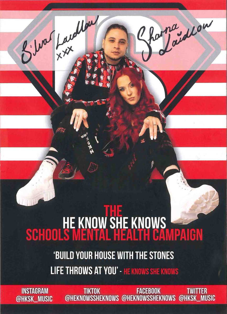 Today, our Year 8 and 9 students were visited
by @hksk_music, an up and coming duo who have
performed on the X Factor. They performed live and then followed up with a talk on mental health, body image and discrimination. They also held a live Q&amp;A for our students #heknowssheknows