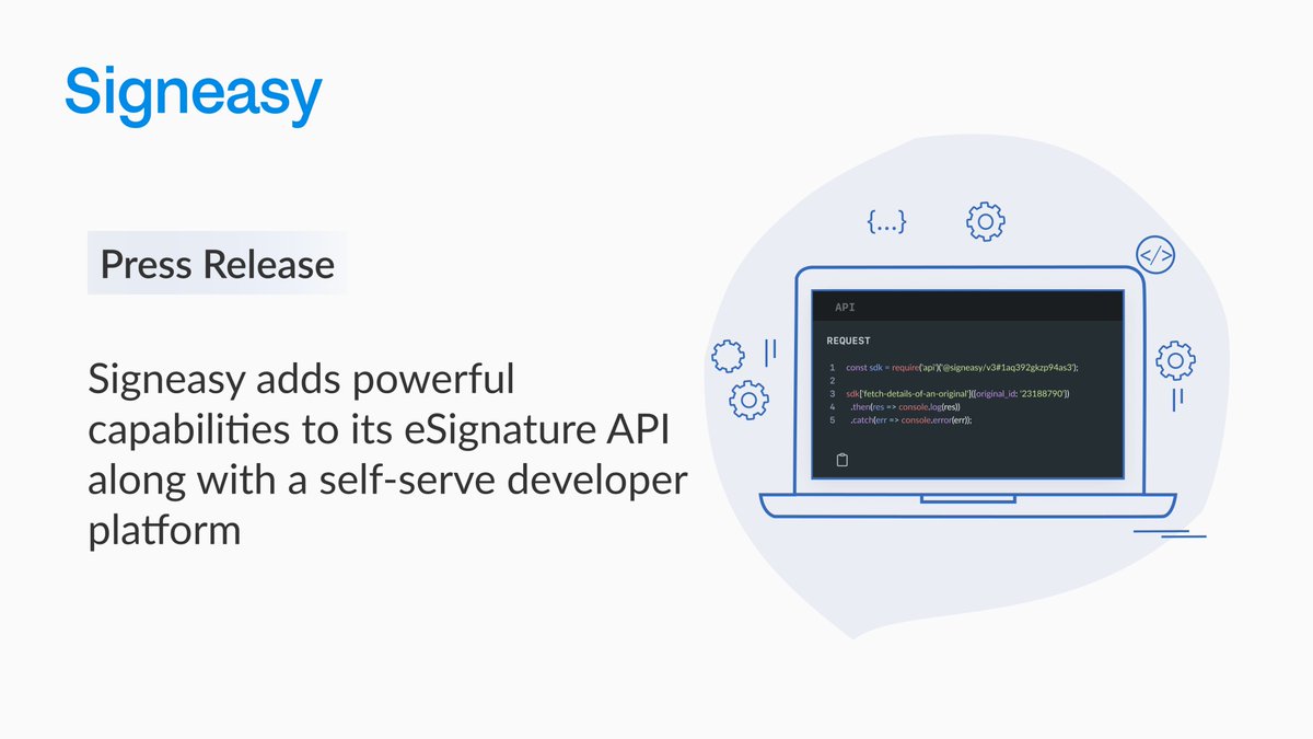 GetSigneasy's tweet photo. HOT OFF THE PRESS: Signeasy adds powerful capabilities to its eSignature API along with a self-serve developer platform. Loved by global tech companies like @nomisma @RappiColombia Read more at https://t.co/MMNfcJNtBX #esignapi #esignatures #developertools https://t.co/0SJ5tJkCrt