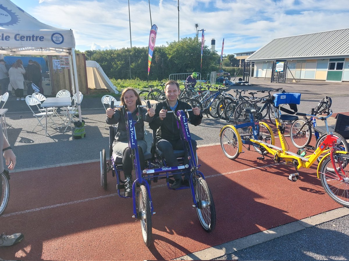 EmilyCherryCEO's tweet photo. Got to try the track with hand cycle, with @transportgovuk #ActiveTravel team Paul 2/3 https://t.co/ZuTKPVqROE