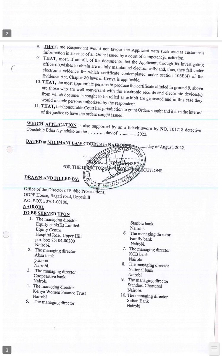 AzonyAleky's tweet photo. On 29th of August 2022, Milimani law courts ordered @KeEquityBank, @AbsaKenya, @Coopbankenya, @FamilyBankKenya, @KCBGroup, @nationalbank @StanChartKE, @SidianBank, @KWFTBank and @StanbicKE on behave of @NCBABankKenya to freeze all the account with pending fuliza loan. https://t.co/3L1YeEBNf3