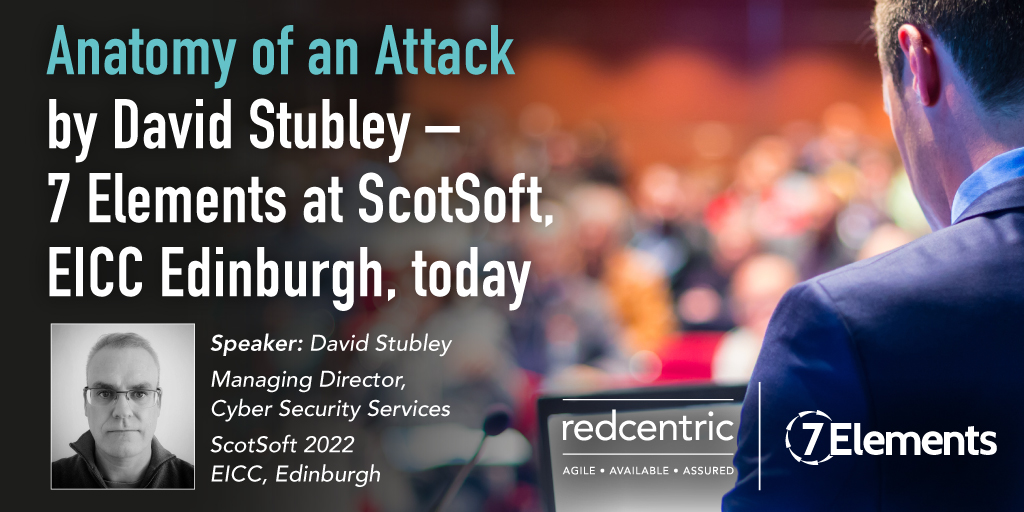 Redcentricplc's tweet photo. Join @DavidStubley at @7Elements, 4pm today at ScotSoft, as he discusses how vulnerabilities within applications are used by attackers to maintain access. If you are interested in hearing more, but unable to attend ScotSoft, contact us to arrange a meeting.

#ScotSoft https://t.co/0ENt8JJREI