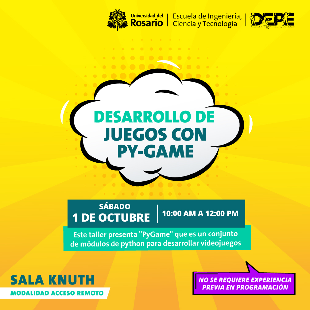 ¿Eres aficionado a los videojuegos? ¿Te gustaría crear tu propio videojuego? Te esperamos este sábado en los talleres Knuth para que aprendas cómo puedes hacerlo en Python.
Inscríbete sin costo aquí: shorturl.at/lpBDJ