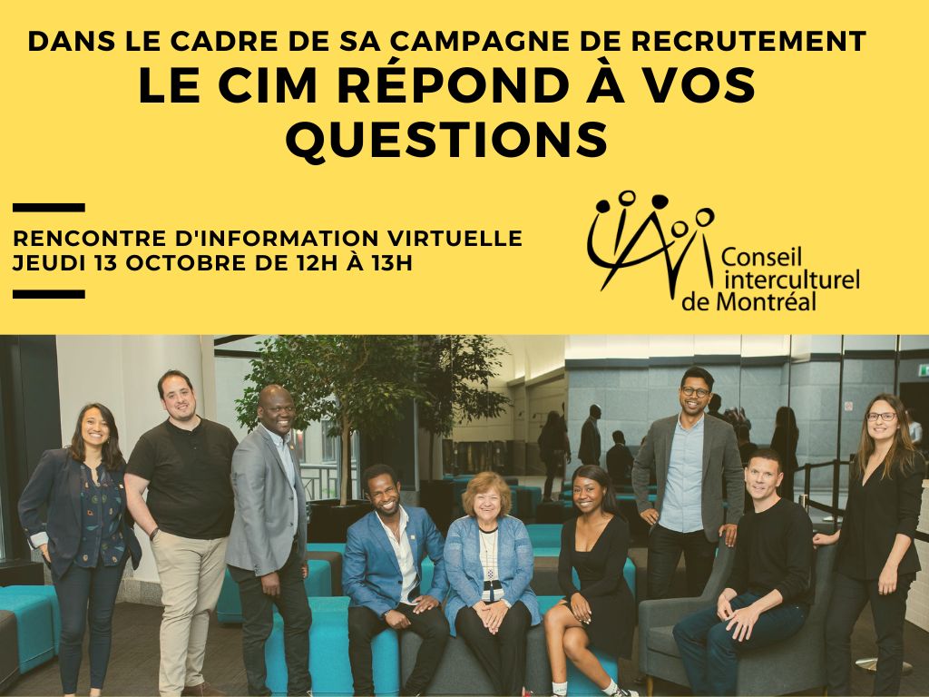 Vous voulez en savoir plus sur le Conseil interculturel de Montréal et rencontrer ses membres bénévoles? Inscrivez-vous gratuitement à notre rencontre d'information virtuelle : eventbrite.ca/e/billets-renc…