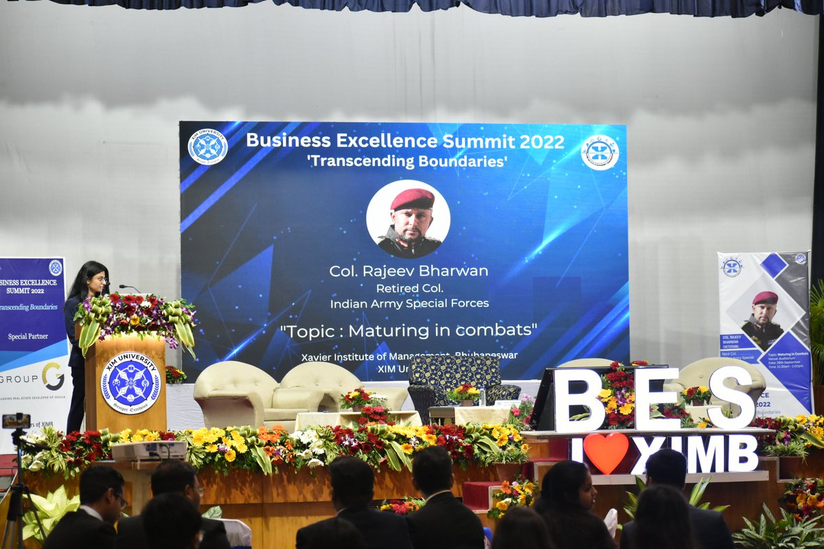 ximb_official's tweet photo. Col. Rajeev Bharwan, a veteran armed personnel, conducted an interactive session on “Maturing in Combats,” wherein he showcased similarities
between leadership in corporate and armed forces and talked about how to be an effective leader.
#XIM #BES2022 #35YearsofXIM https://t.co/AxpANVoeBf