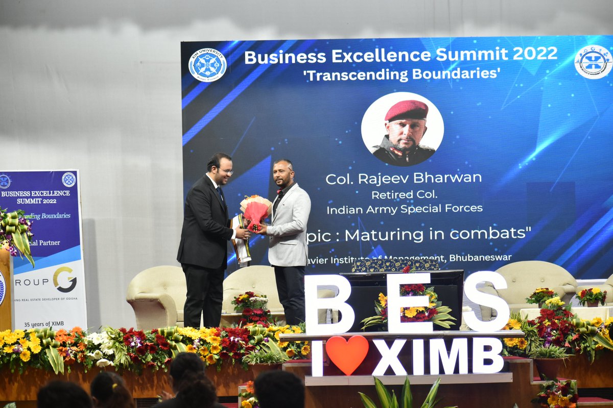 ximb_official's tweet photo. Col. Rajeev Bharwan, a veteran armed personnel, conducted an interactive session on “Maturing in Combats,” wherein he showcased similarities
between leadership in corporate and armed forces and talked about how to be an effective leader.
#XIM #BES2022 #35YearsofXIM https://t.co/AxpANVoeBf