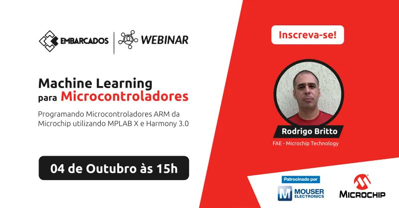 embarcados's tweet photo. Neste webinar Rodrigo Britto, apresenta os conceitos sobre inteligência artificial, assim como ferramentas disponíveis para o desenvolvimento integradas ao MPLAB X e ao Harmony 3.
Inscreva-se: https://t.co/vZ8VLXtMVN
#PortalEmbarcados #SistemasEmbarcados #MPLAB #MPLABX #ARM https://t.co/qeAikgMxU8