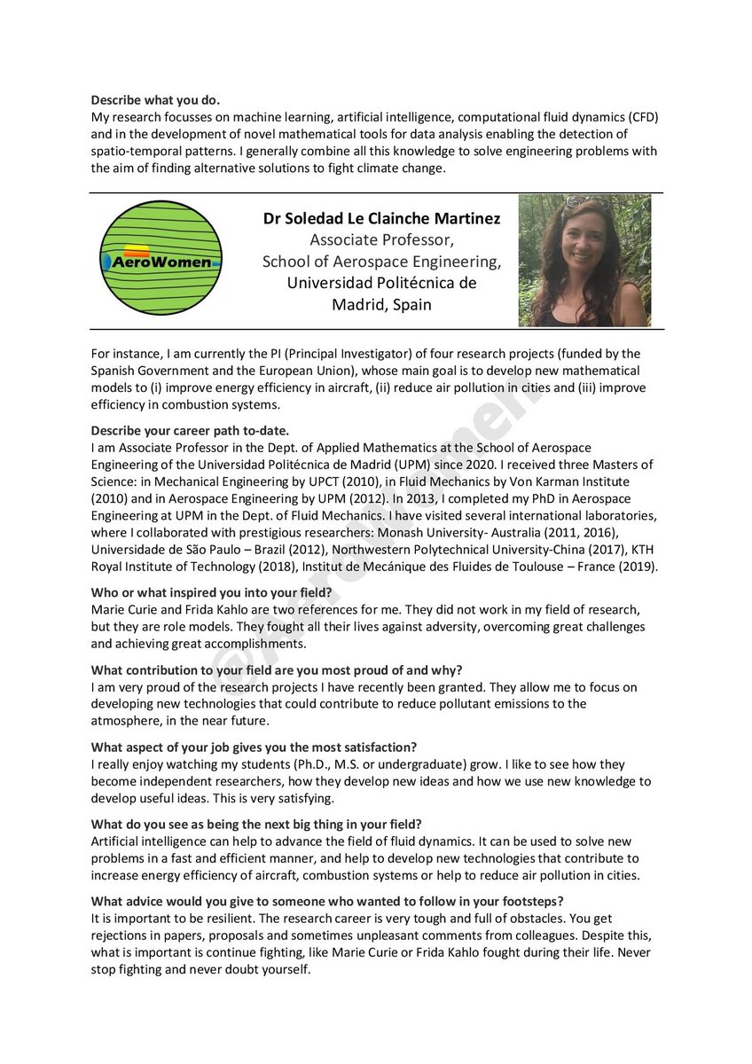 AeroWomen's tweet photo. Meet Dr Soledad Le Clainche Martinez (@S_LeClainche), Associate Professor at @La_UPM. Soledad's research focuses on #machinelearning, #AI, #CFD, and the development of novel mathematical tools with the aim to improve energy efficiency in aircraft &amp; combustion systems #WomenInSTEM https://t.co/GIgknmhuja