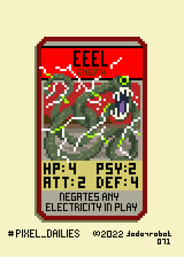 todorrobot's tweet photo. #pixelart #pixelartist #pixel_dailies #cardart #cardgame #gameart #gamedev #indiedev #gameartist #gamedesign #gameartwithnogame #adhddev @Pixel_Dailies #Nightsky #eel #eeel #eeeel eel of the electric (and alien) variety. #followme https://t.co/eqUQhrQWAy