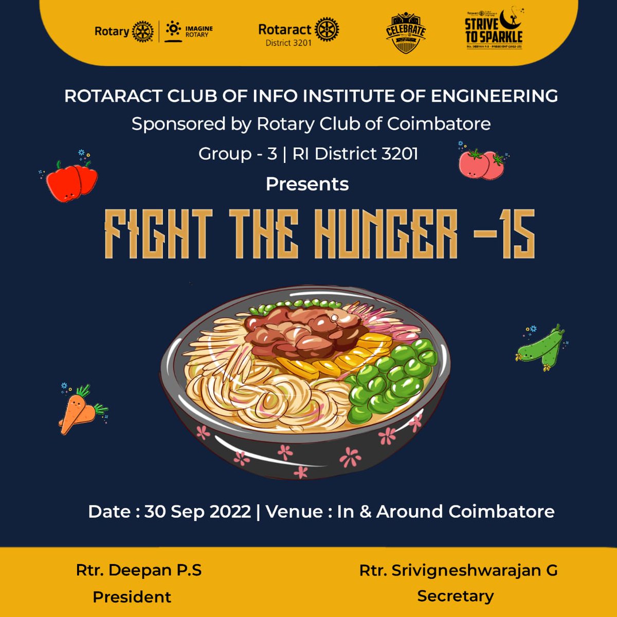 InfoRotaract's tweet photo. Warm Rotaract greetings 🎊, 
" *THERE IS NO ENJOYING THE POSSESSION OF ANYTHING VALUABLE UNLESS ONE HAS SOMEONE TO SHARE  - SENECA
 *FIGHT THE HUNGER  -15*
*Event Chair:Rtr.Sathyaseelan*
Regards, 
Rtr.Ramya.R, 
Web service director,
Rotaract Club of Info Institute of ENGINEERING https://t.co/whWF4Ye2F9