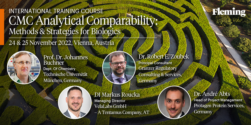 Join our #CMC #Analytical #Comparability: Methods &amp; Strategies For Biologics online live training to meet course leaders Robert E. Zoubek, Johannes Buchner, Markus Roucka and Andre Abts. 

Learn more about our trainer and book your seat here: bit.ly/3fji7Bo

#Fleming